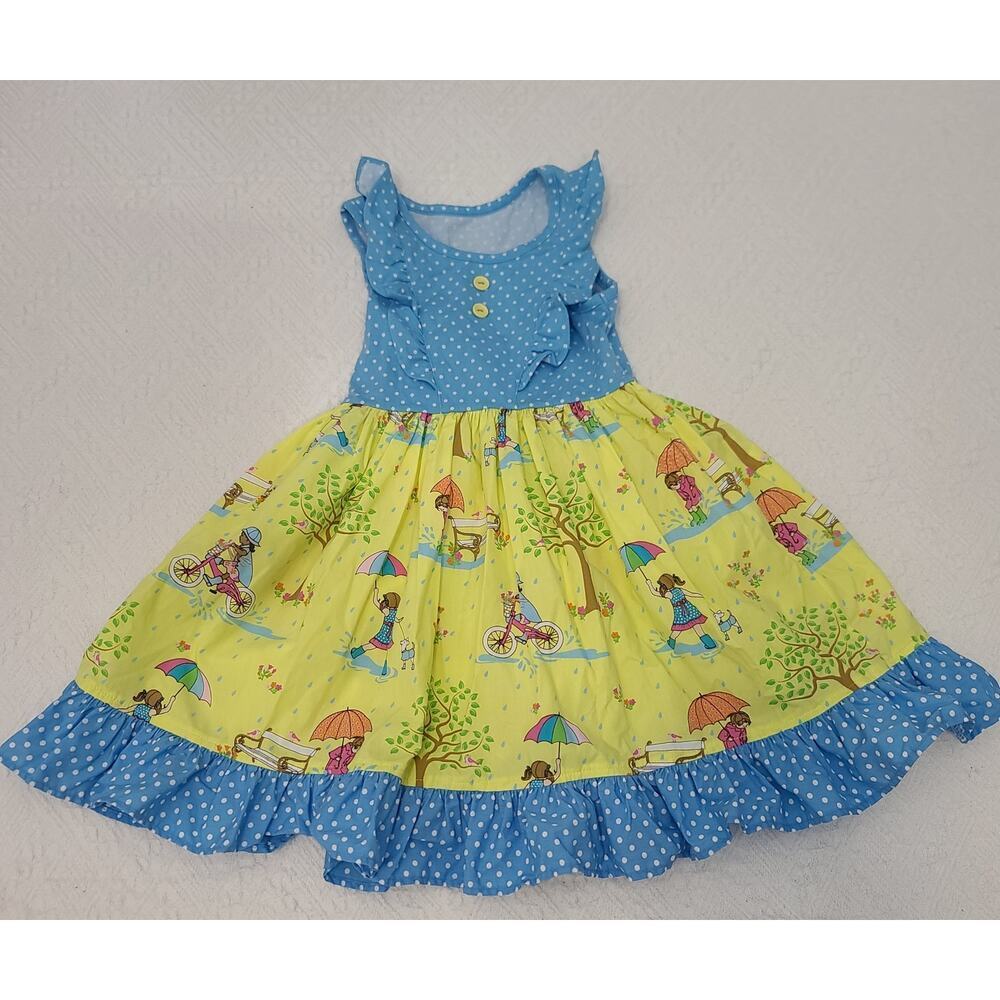Eleanor Rose Spring Showers girls dress blue polka dots Size 5-6 Kidcore